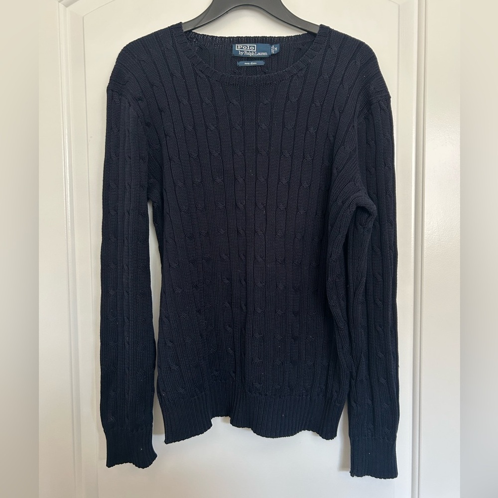 Polo Ralph Lauren 100% cotton Dark Blue Knit Crewneck Sweater size medium preppy